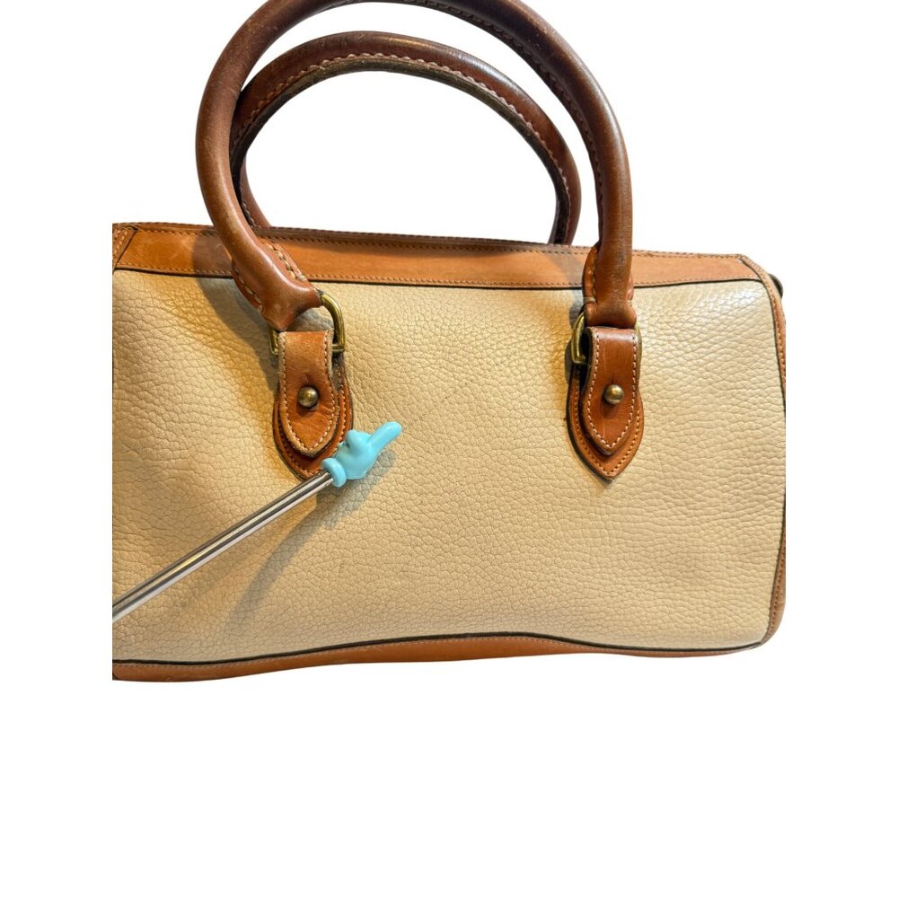 Vintage Dooney & Bourke Two Tone Taupe Saddle Pebbled Leather Satchel Bag - Picture 12 of 14